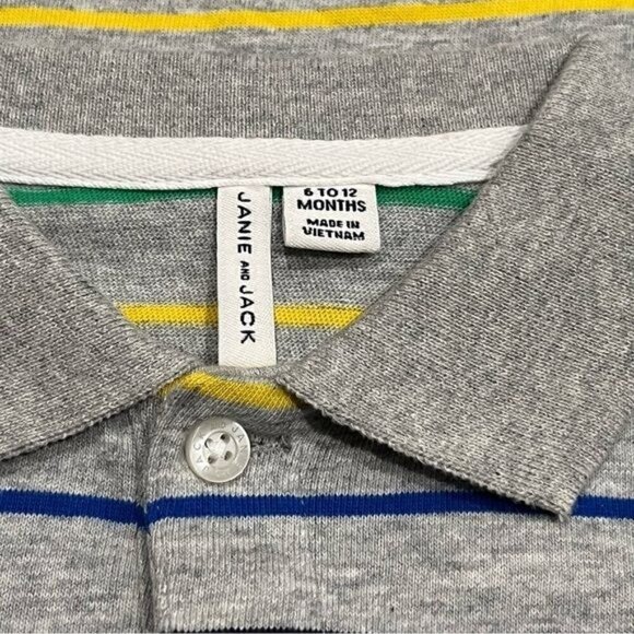 Janie and Jack Grey Striped Polo Baby Size 6-12mo - Picture 4 of 6